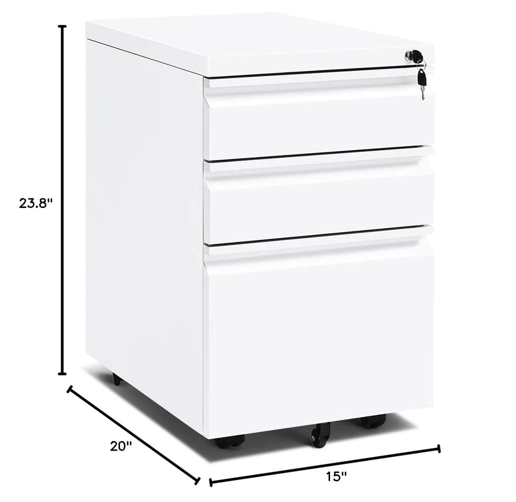 White 3 Drawer Filing Cabinet with Lock J950