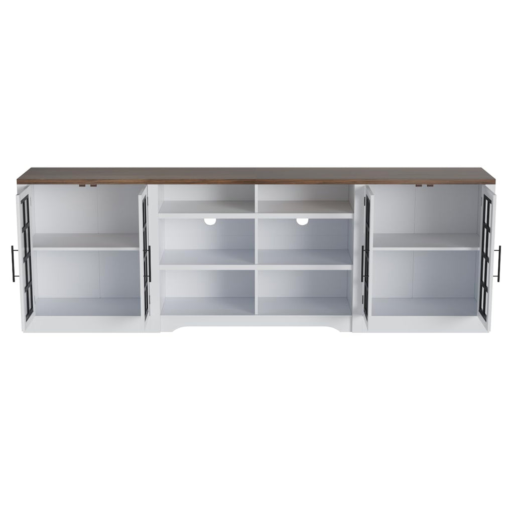 White Black TV Stand with 2 Cabinets and 3-Tier Shelves P67481
