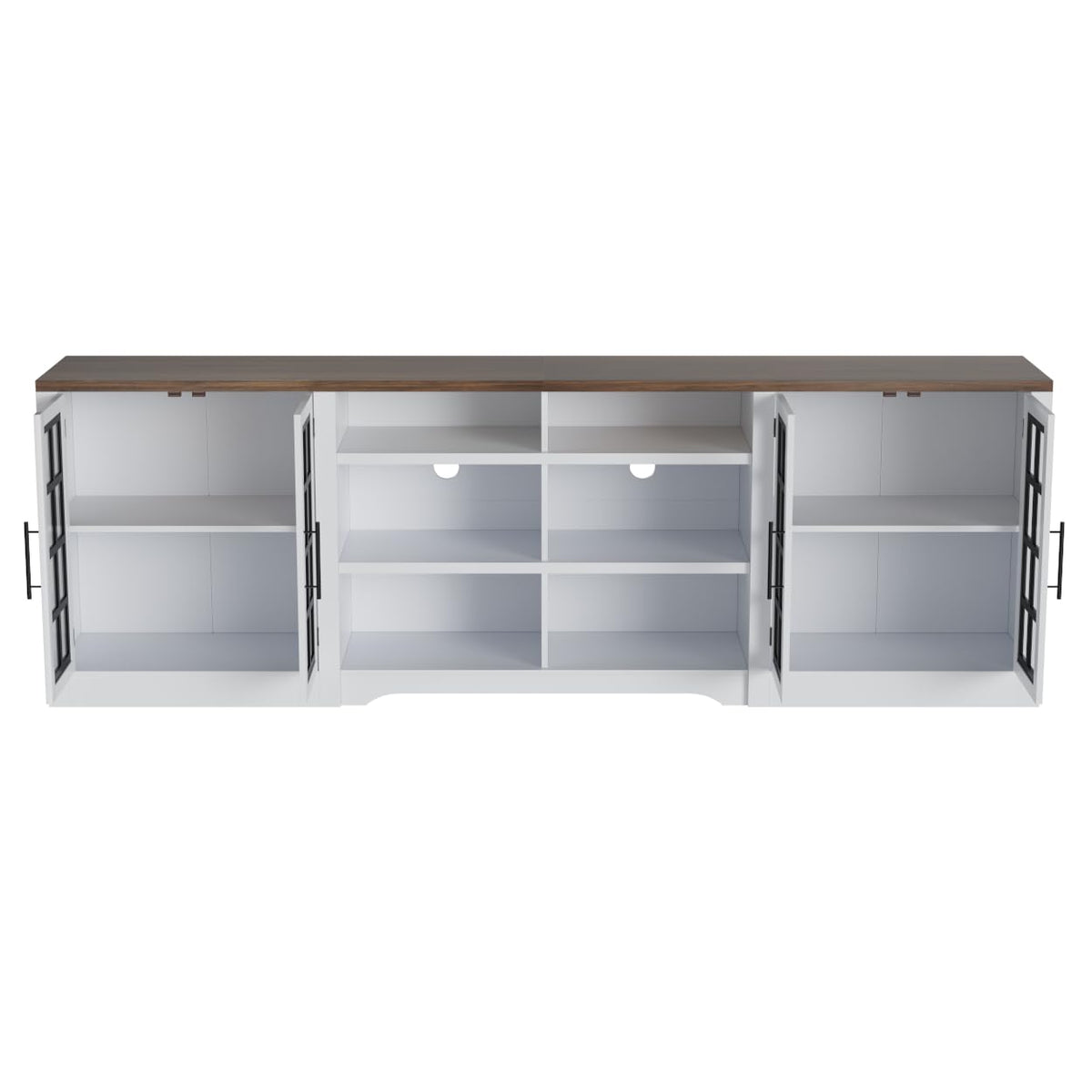 White Black TV Stand with 2 Cabinets and 3-Tier Shelves P67481