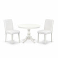 3 Piece Round Dining Table Set with 2 White Faux Leather Chairs P8380
