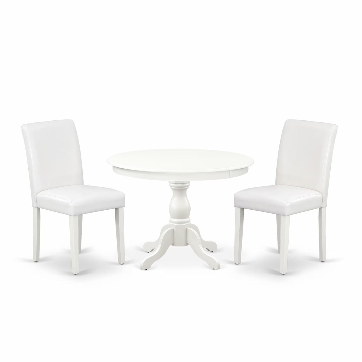 3 Piece Round Dining Table Set with 2 White Faux Leather Chairs P8380