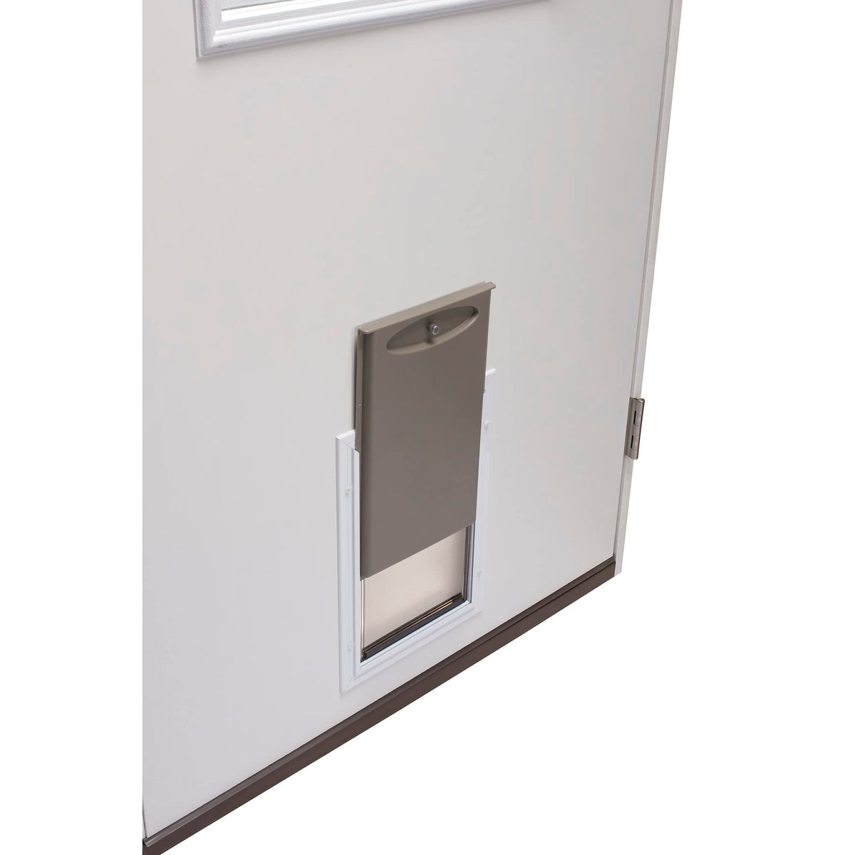 Primed Left Hand Outswing 9 Lite Steel Prehung Front Door with Pet Door Y679