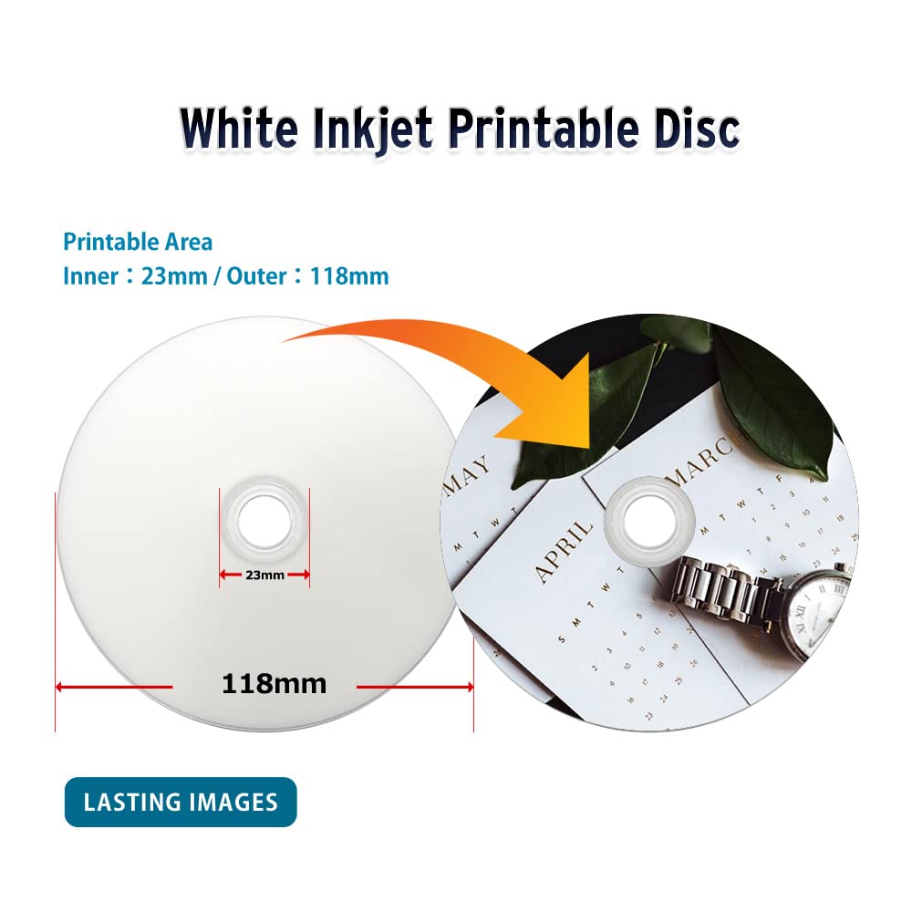 Water Resistant Glossy White Inkjet Printable BD-R DL 6x 50GB Blu-ray 10 Disc Spindle B210653