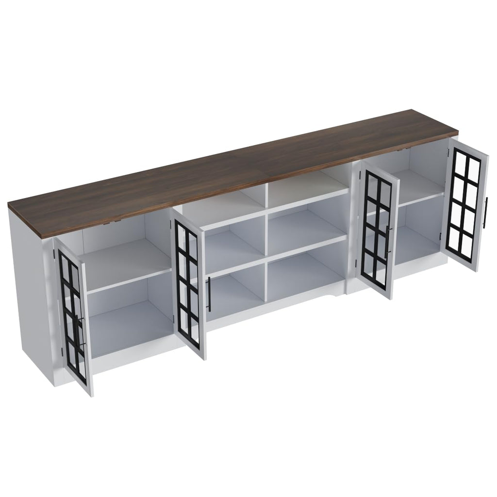 White Black TV Stand with 2 Cabinets and 3-Tier Shelves P67481