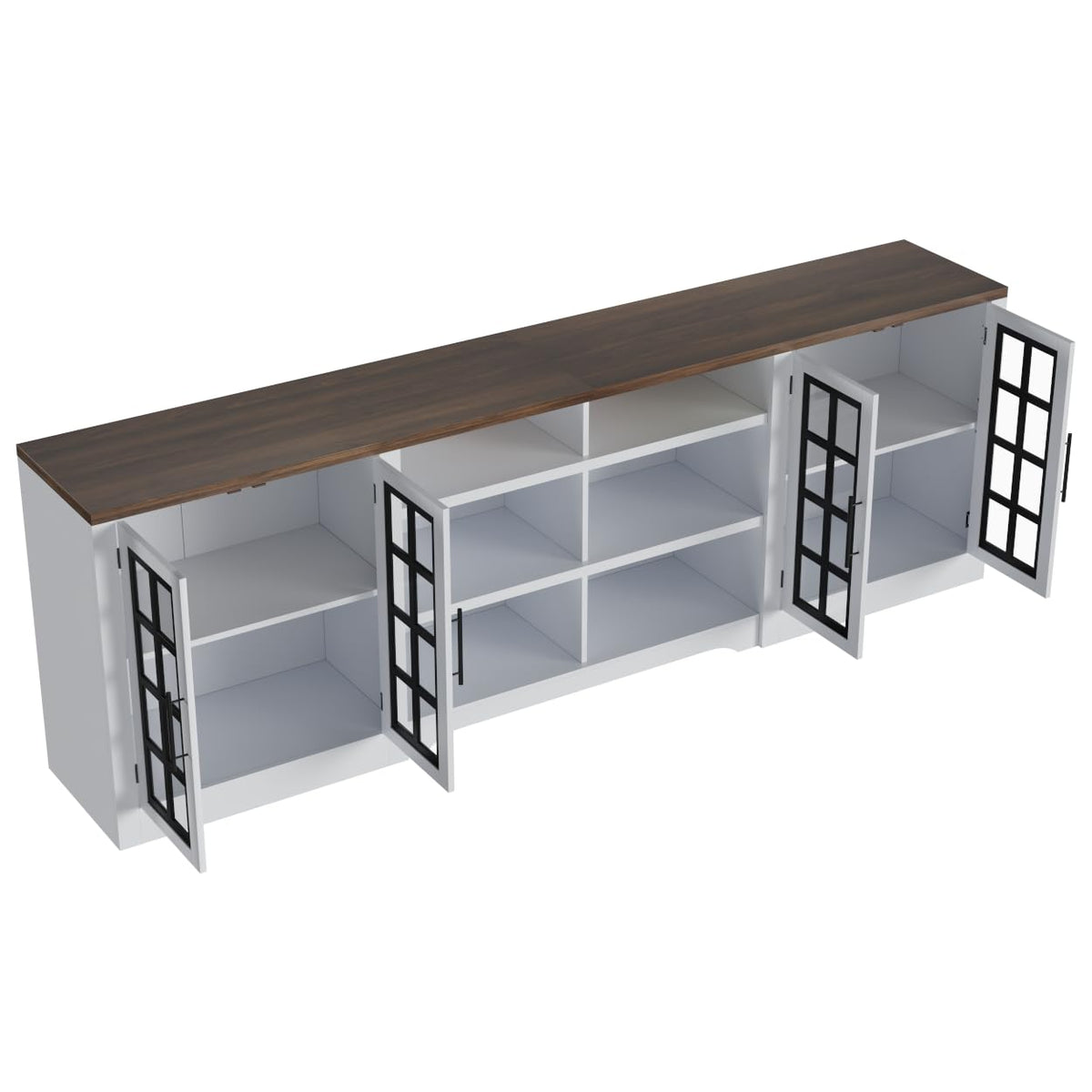 White Black TV Stand with 2 Cabinets and 3-Tier Shelves P67481