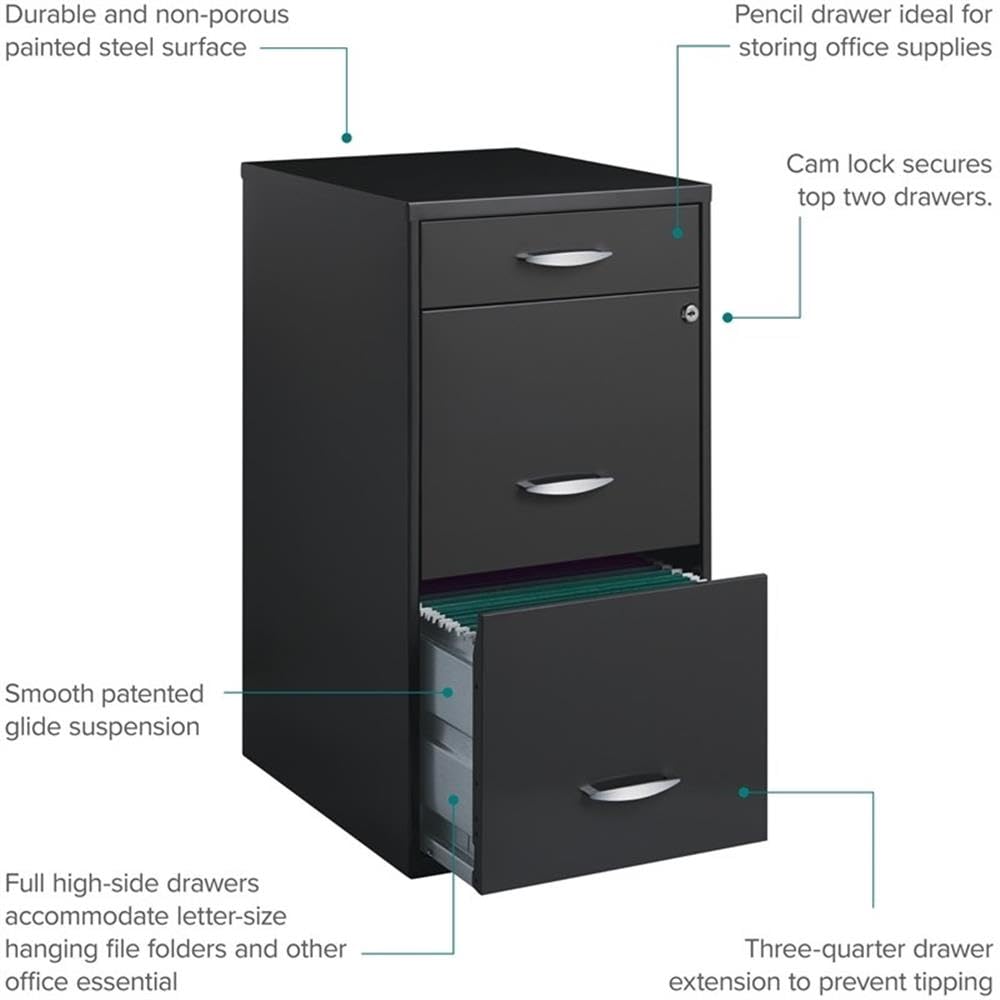 3 Drawer Charcoal Metal Filing Cabinet L2129