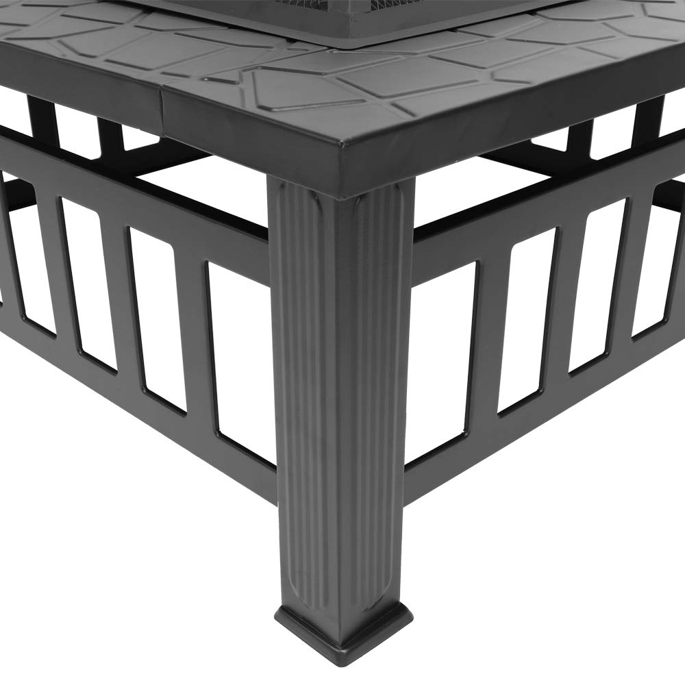 32in Wood Fire Pit with Mesh Lid and Fire Poker X5790