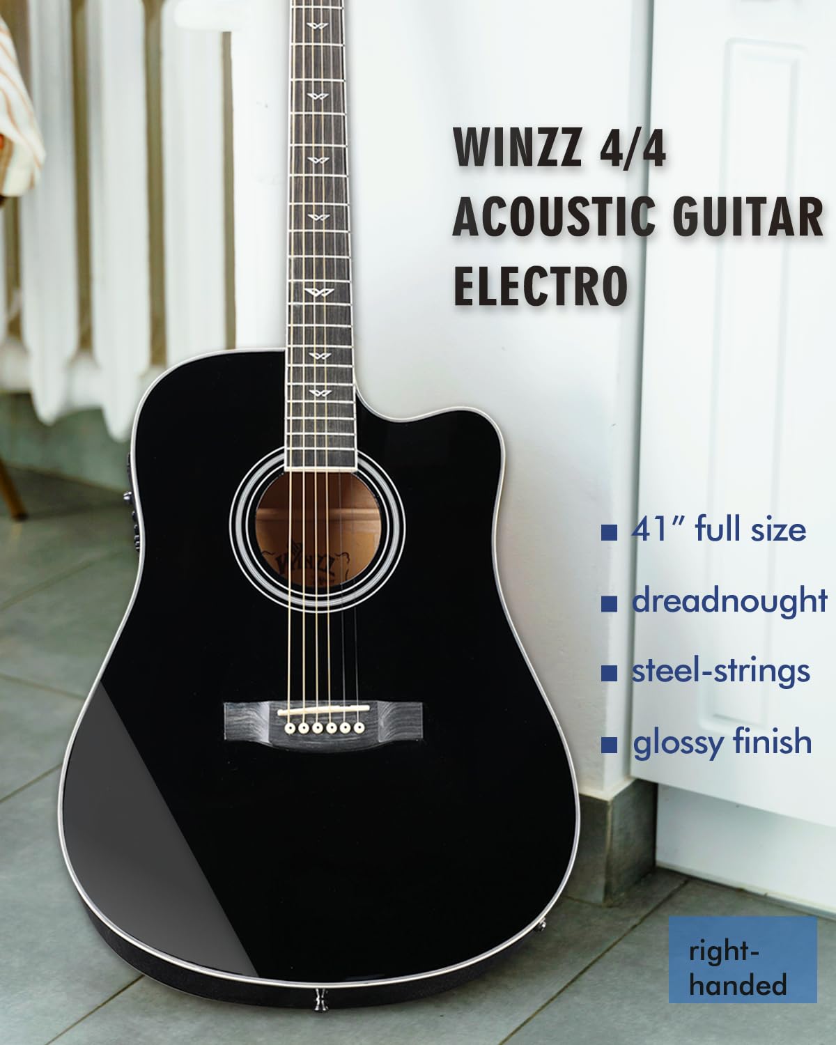 Glossy Black 4/4 Full Size 6 Steel-String Acoustic-Electric Guitar G609909