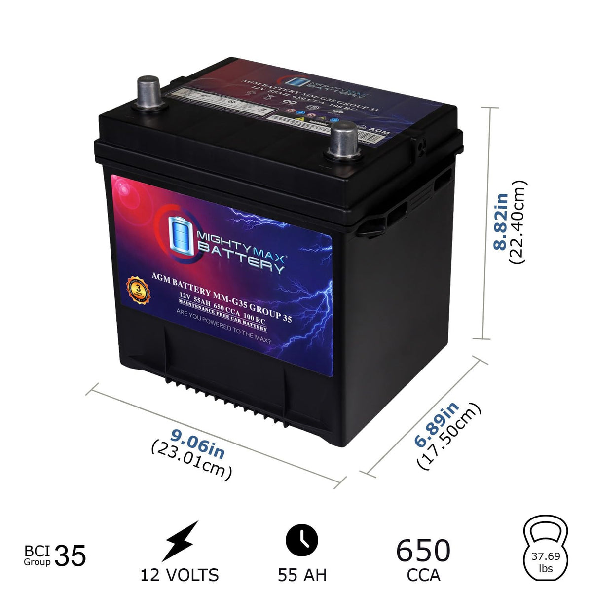 12V 55Ah AGM 650 CCA Replacement Battery P693812