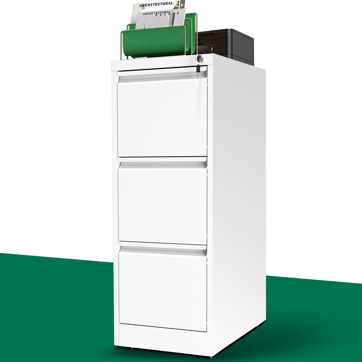 White 3 Drawer Metal File Cabinet with Lock T9136