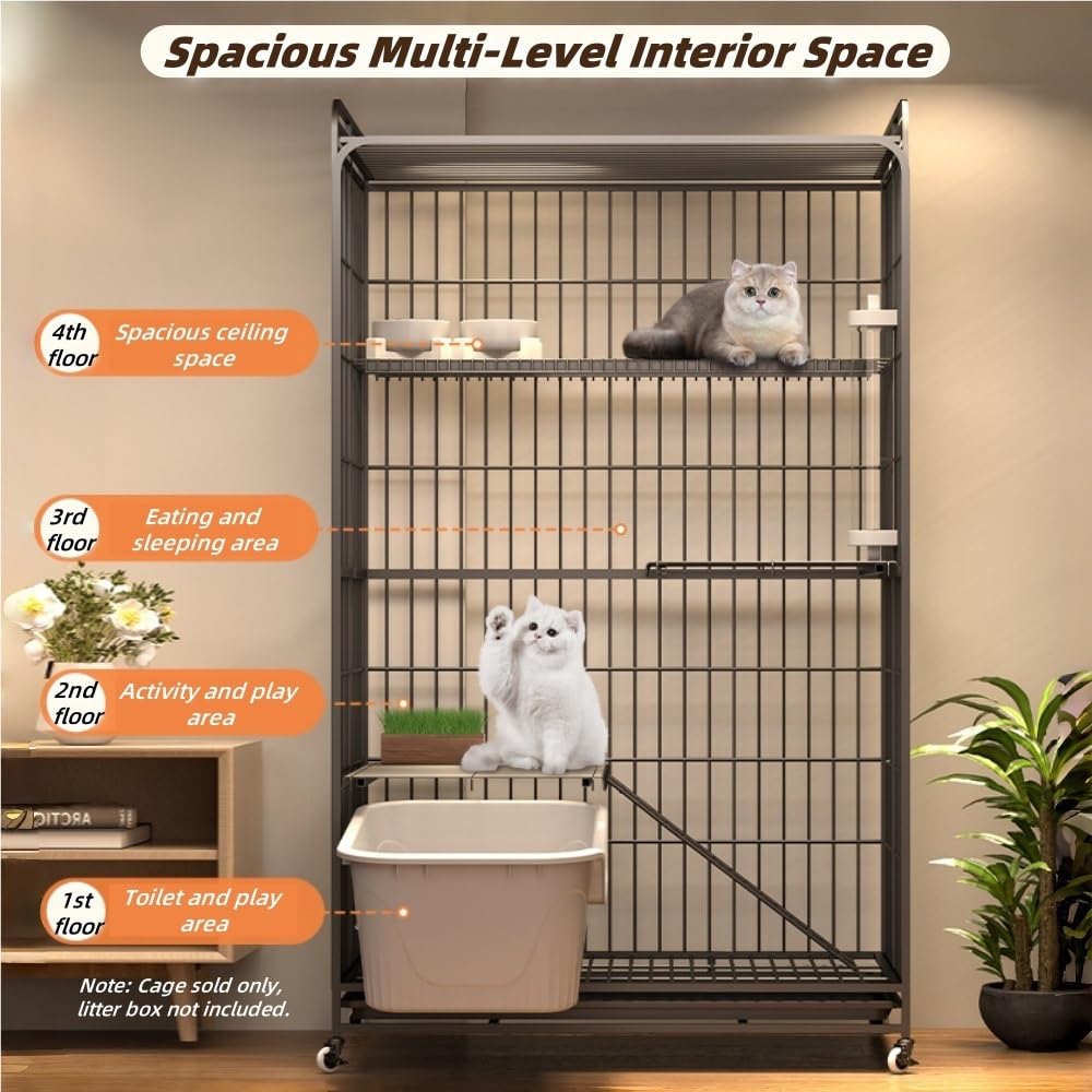 Foldable Metal Cat Cage with Wheels W522