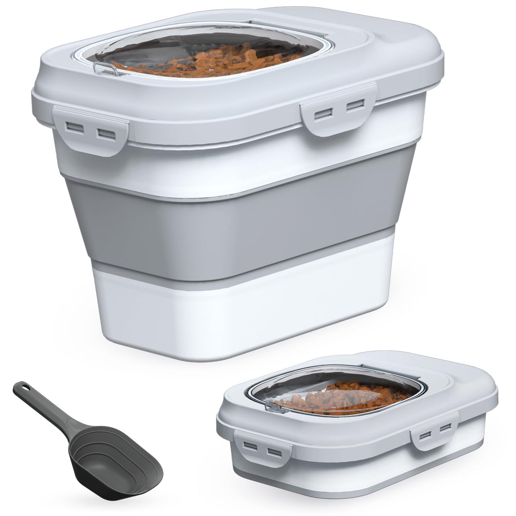 Collapsible Dog Cat Food Storage Container with Scoop Grey H44472