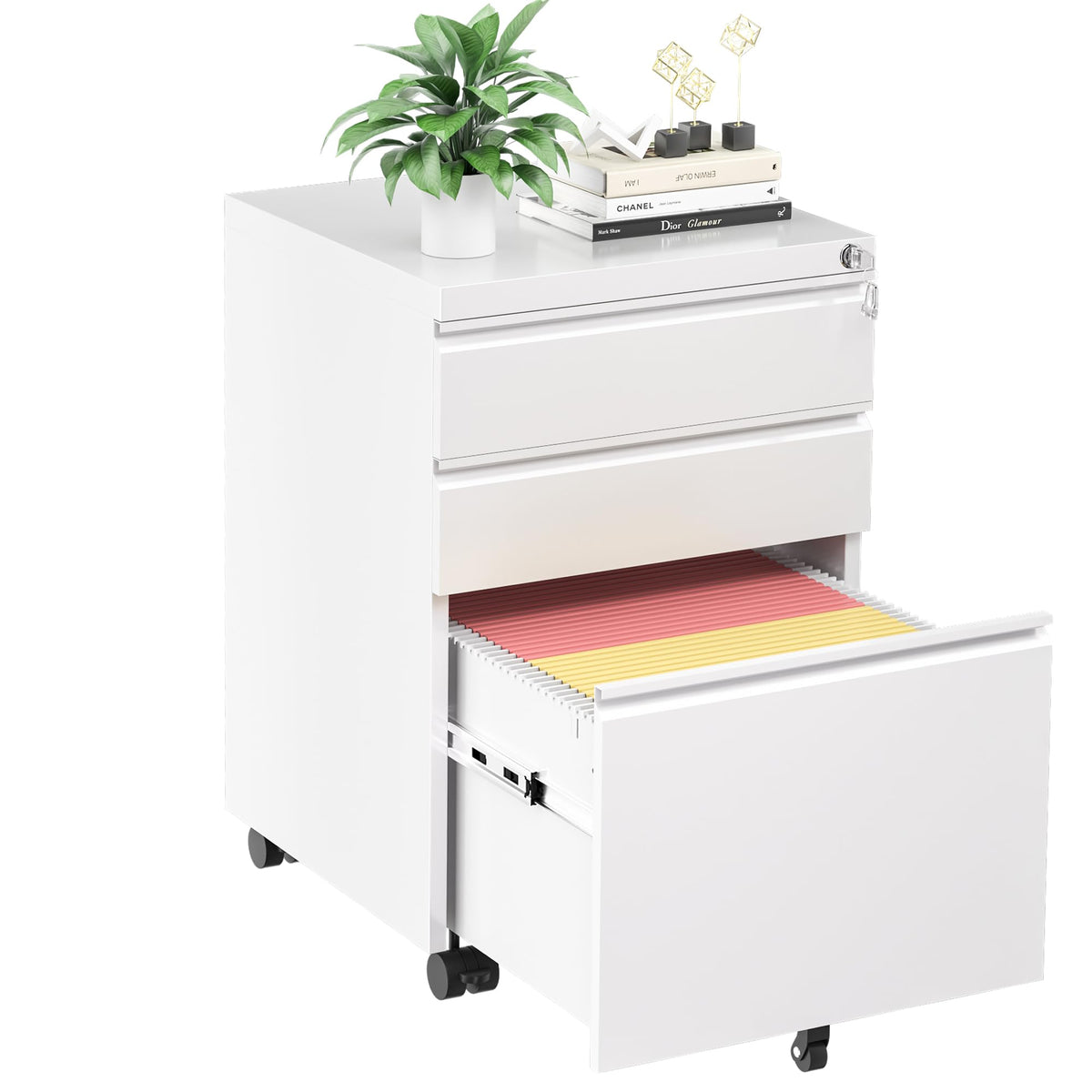 White 3 Drawer Filing Cabinet with Lock J950