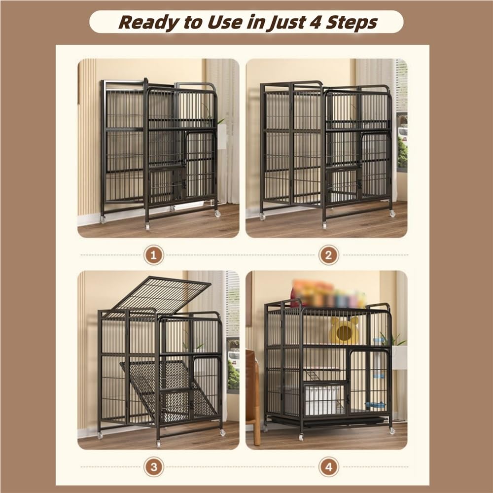 Foldable Metal Cat Cage with Wheels W522