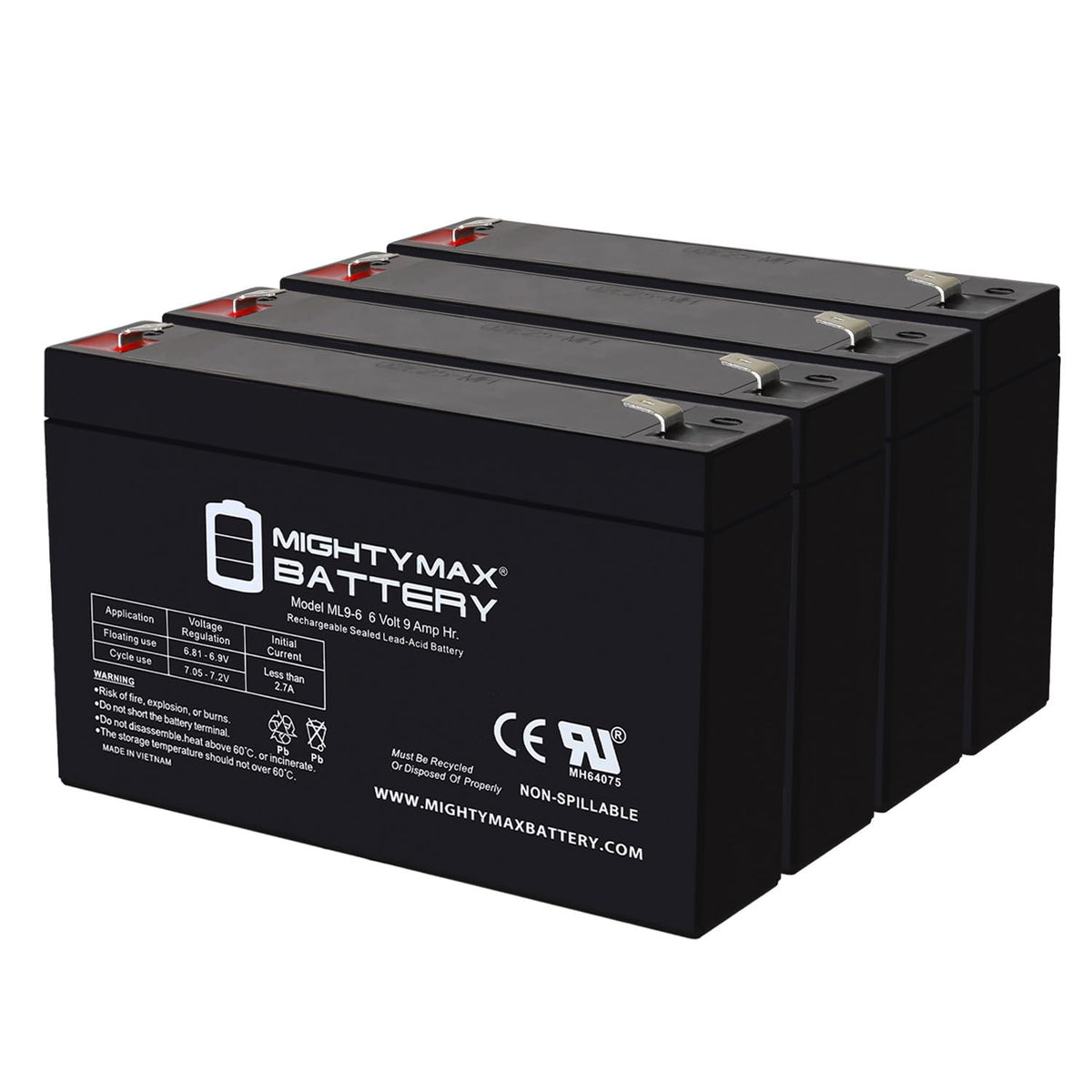 6V 9Ah AGM F2 Terminal Battery 4 Pack T647