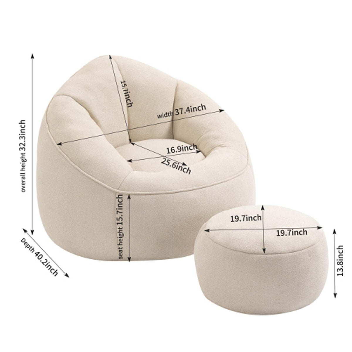 Microfiber Memory Foam Bean Bag Chair with Ottoman S9267