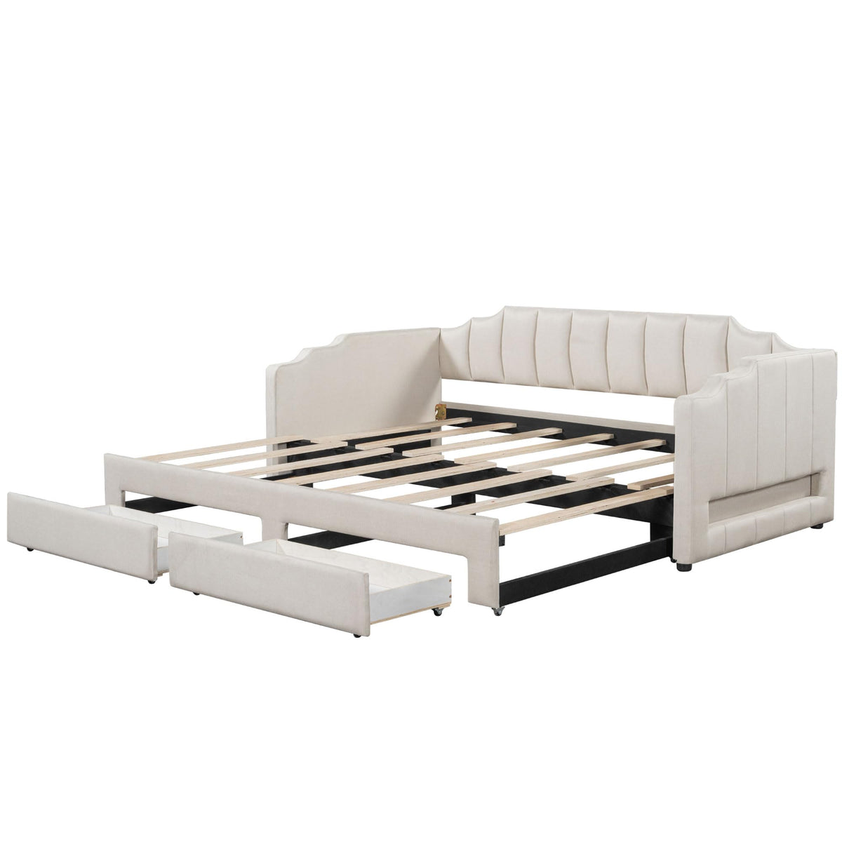 Twin XL to King Size Upholstered Daybed with Trundle and 2 Storage Drawers O660