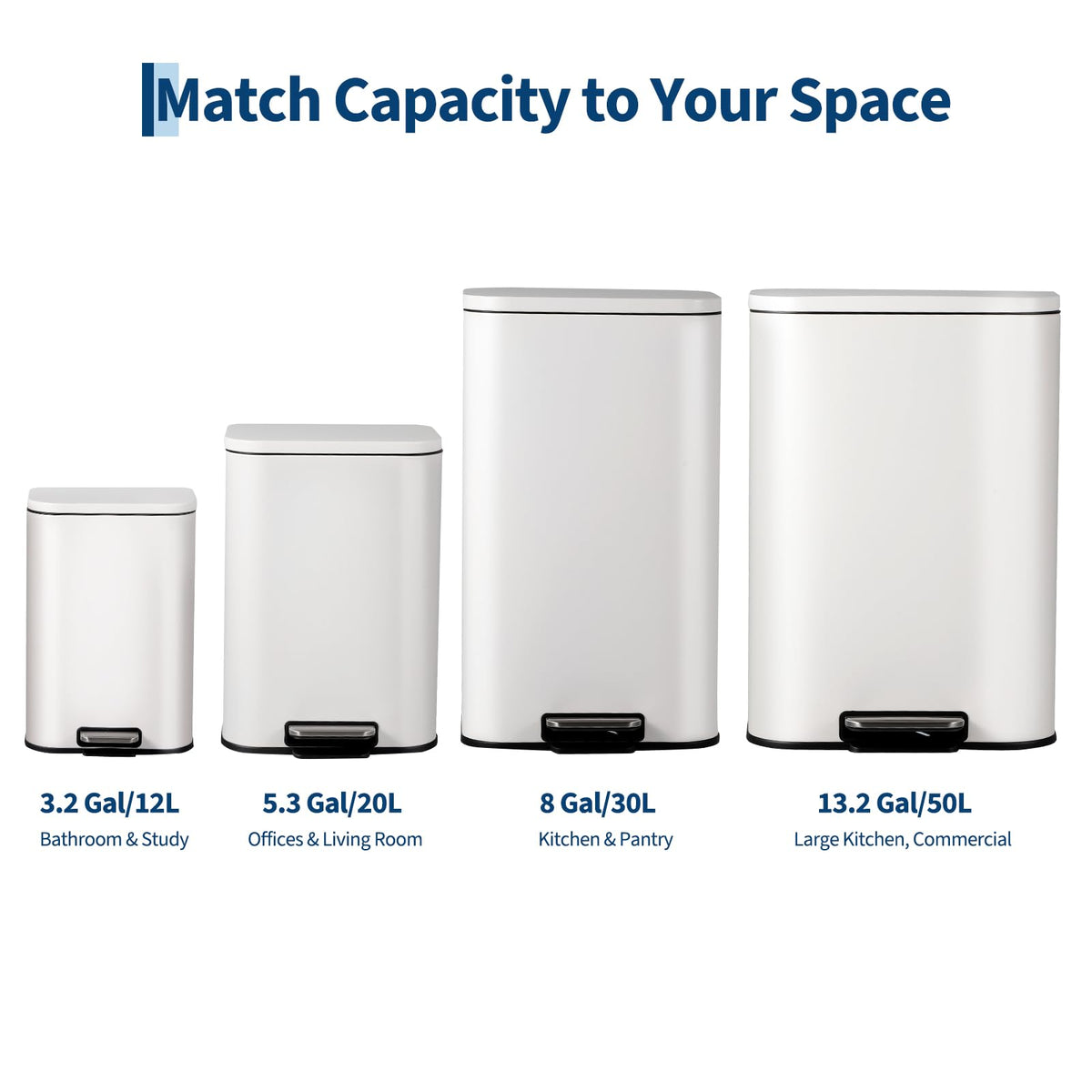 50L Stainless Steel Step Trash Can with Soft-Close Lid M1042