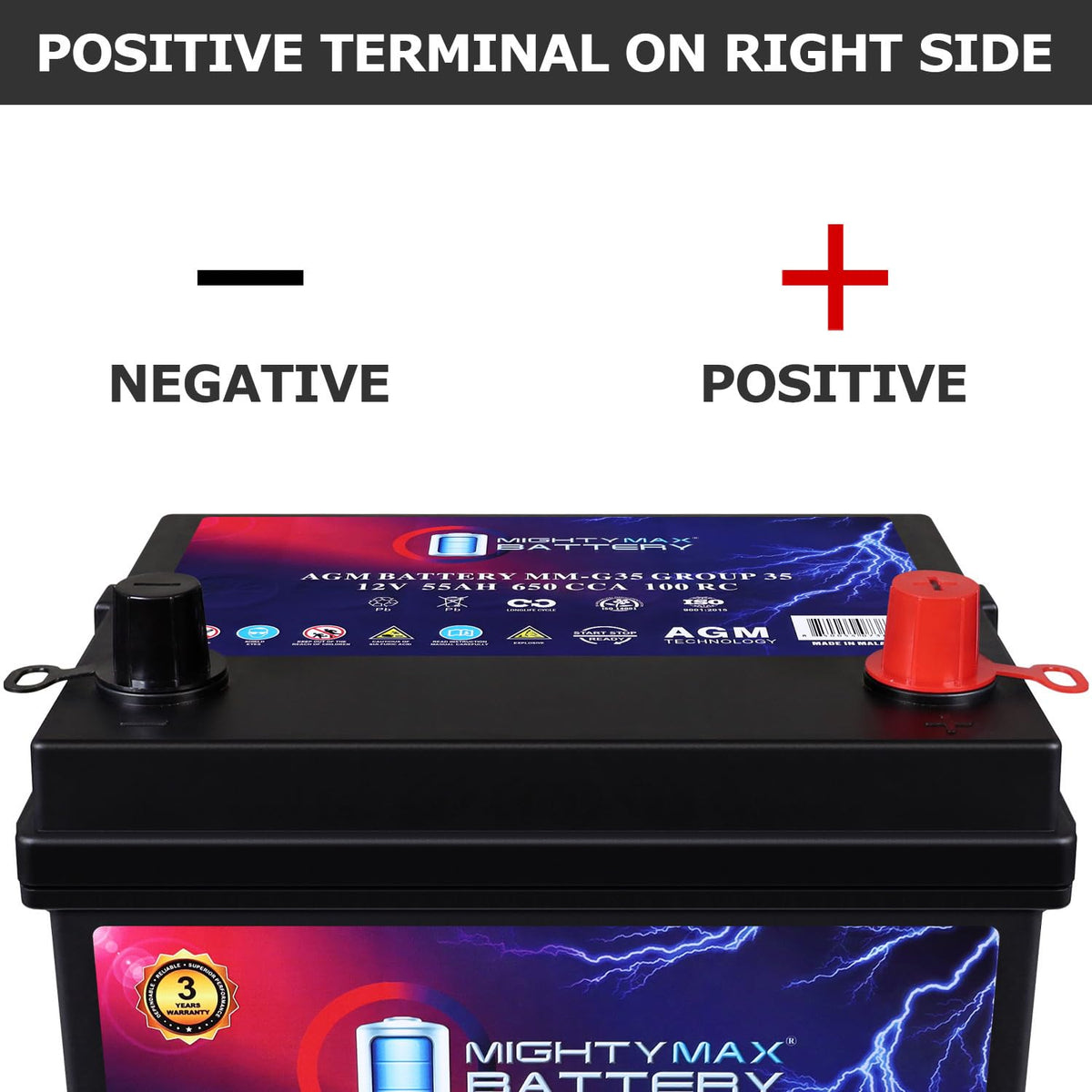12V 55Ah AGM 650 CCA Replacement Battery P693812
