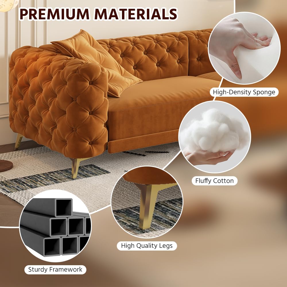 97.7" 3-in-1 Convertible Sleeper Sofa, Tufted Velvet Pull-Out Sofa Bed with Ottoman Q550