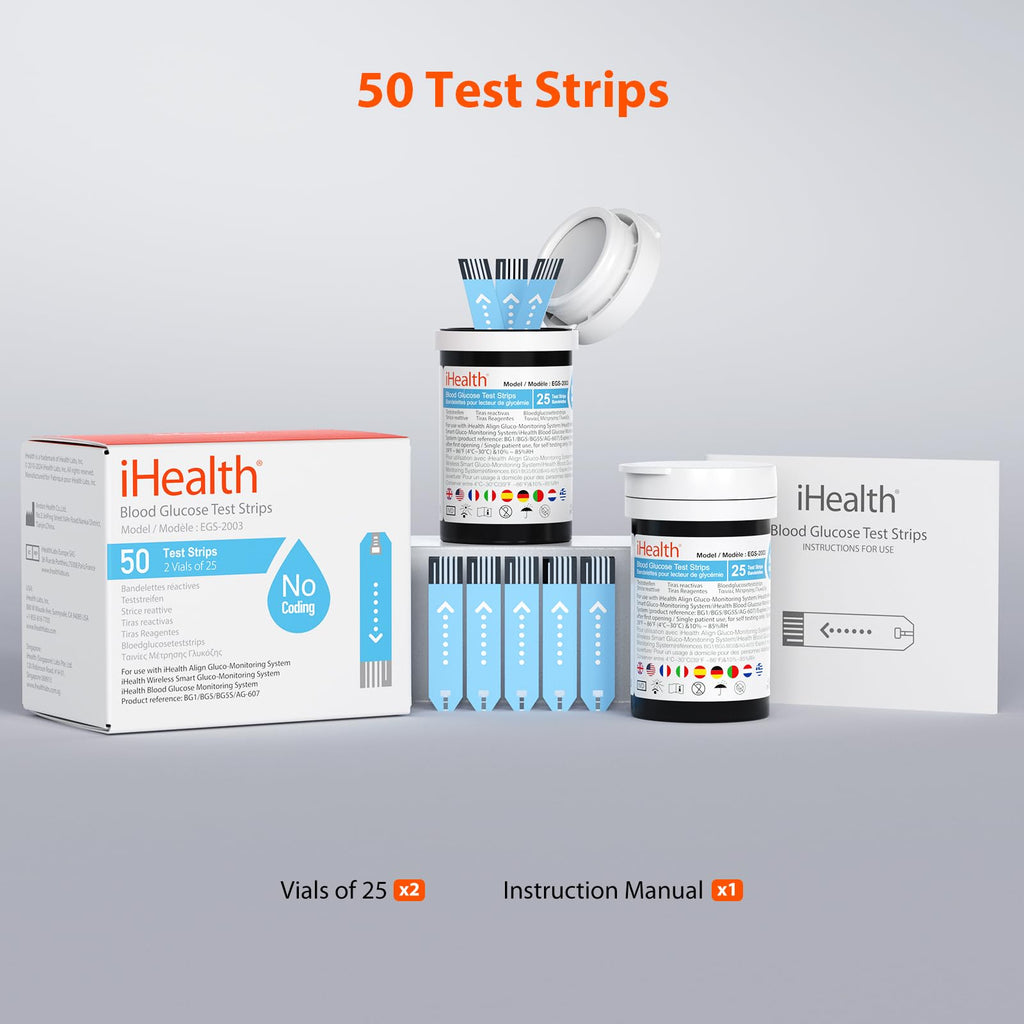 Blood Glucose Test Strips and Control Solution, 50 Count No Coding V11123