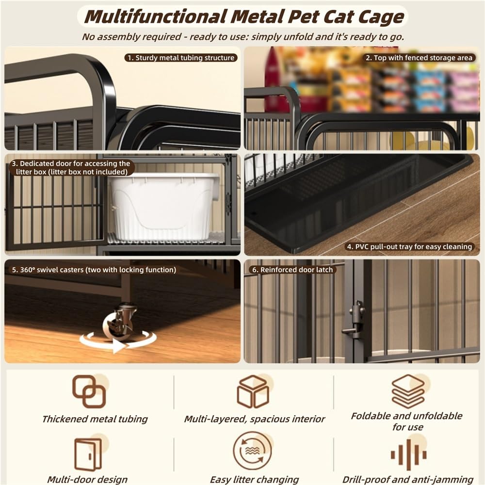 Foldable Metal Cat Cage with Wheels W522