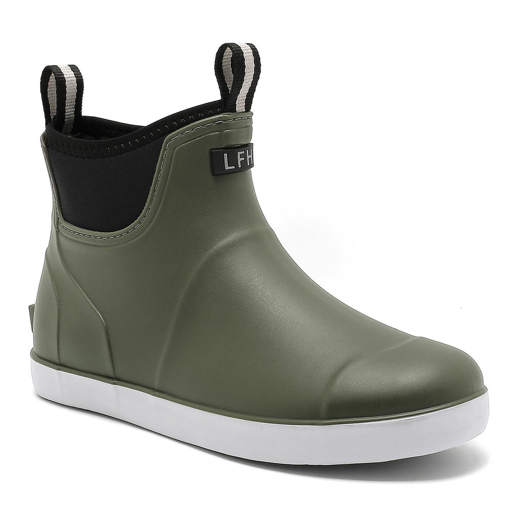 Mens Waterproof Rubber Ankle Deck Boots X95078
