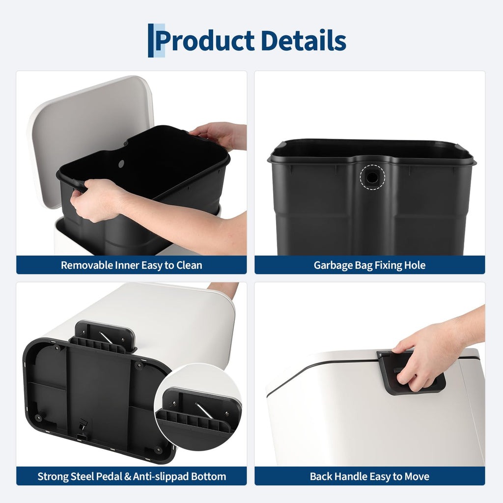 50L Stainless Steel Step Trash Can with Soft-Close Lid M1042