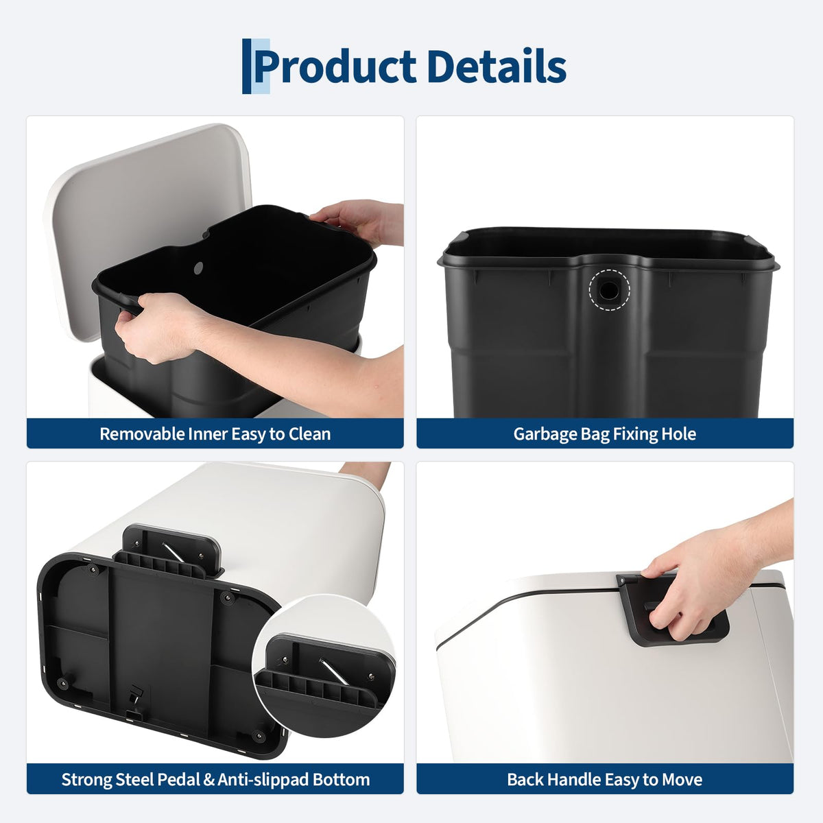 50L Stainless Steel Step Trash Can with Soft-Close Lid M1042