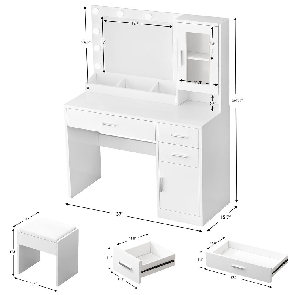 Makeup Vanity Desk Set with LED Lights Mirror Chair F14349