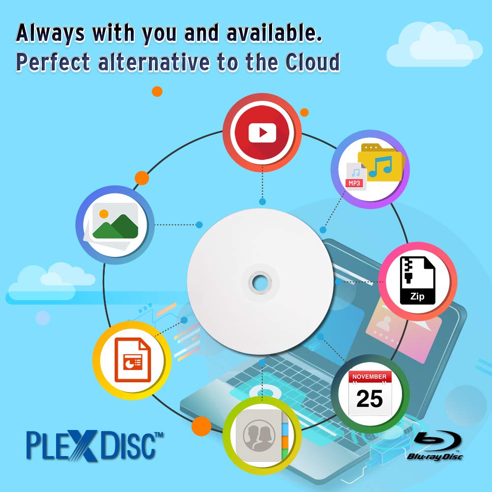 Water Resistant Glossy White Inkjet Printable BD-R DL 6x 50GB Blu-ray 10 Disc Spindle B210653