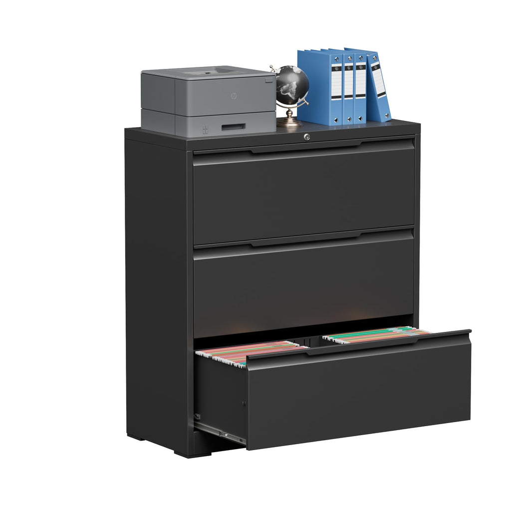 Black 3 Drawer Lockable Metal Lateral File Cabinet C100426