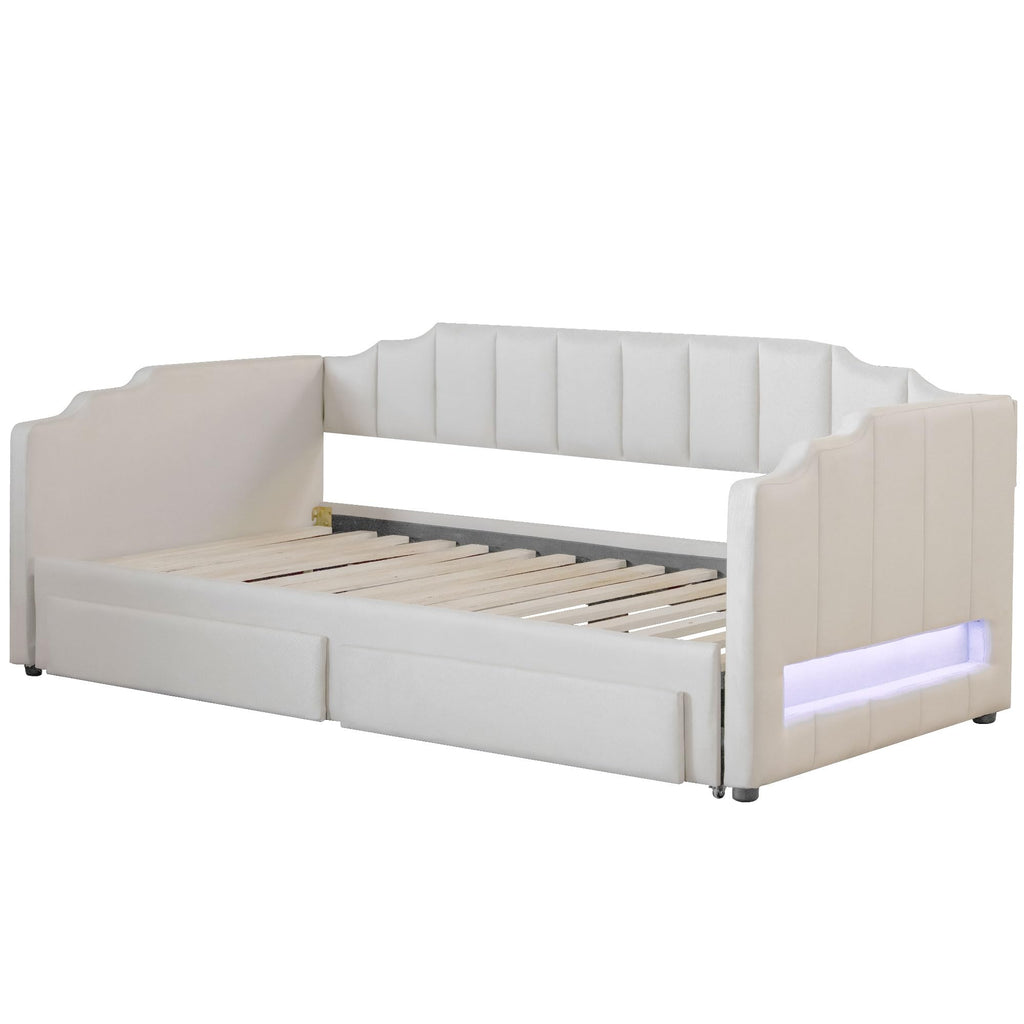 Twin XL to King Size Upholstered Daybed with Trundle and 2 Storage Drawers O660