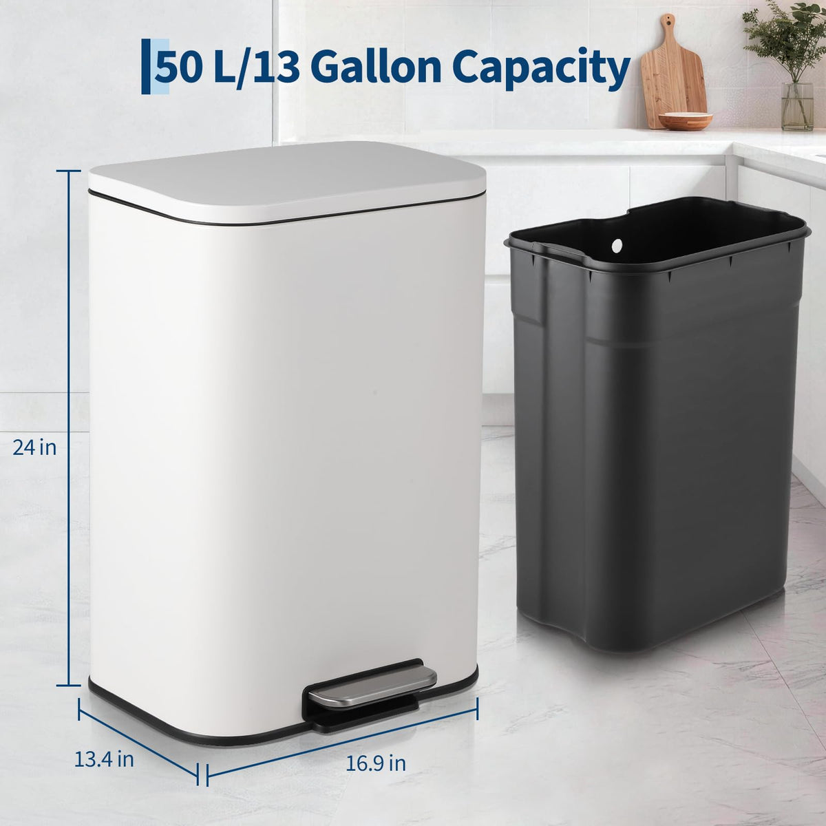 50L Stainless Steel Step Trash Can with Soft-Close Lid M1042