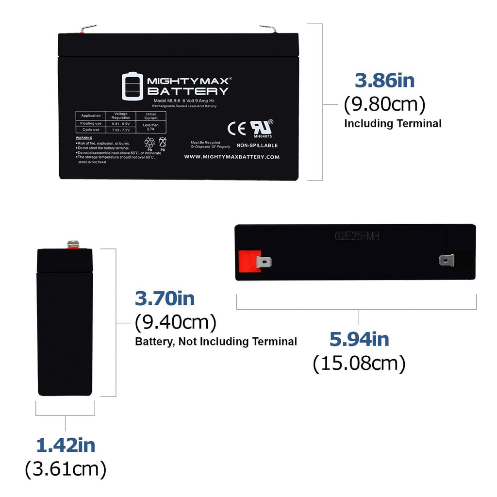 6V 9Ah AGM F2 Terminal Battery 4 Pack T647