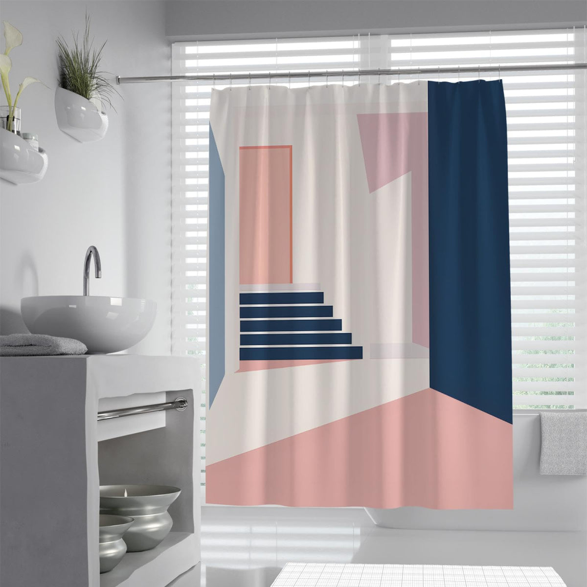 Pink Geometric Shower Curtain 72x72 Inches Z9154