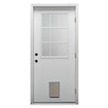 Primed Left Hand Outswing 9 Lite Steel Prehung Front Door with Pet Door Y679