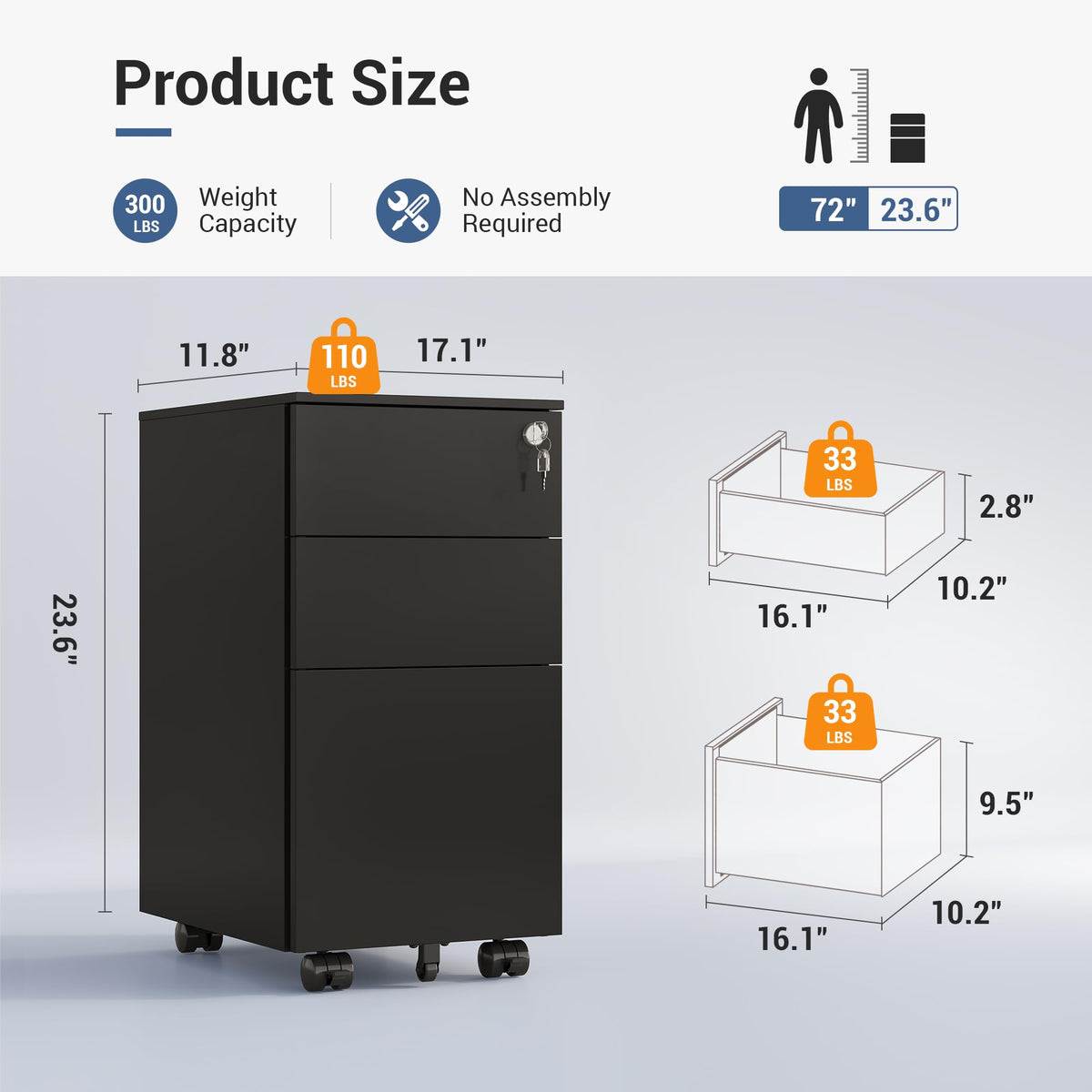 3 Drawer File Cabinet with Lock L488956