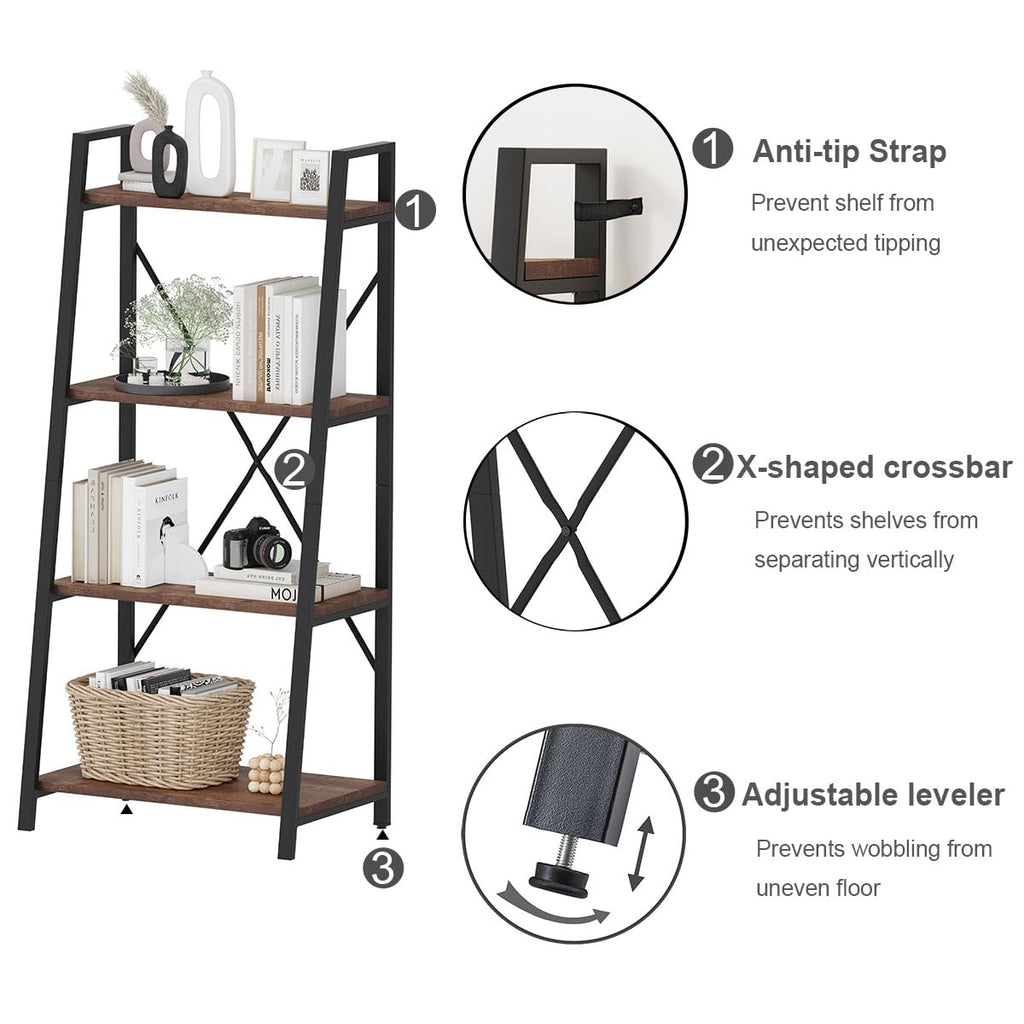 Rustic Console Table with 2 Drawers and 4-Tier Ladder Shelf V17730