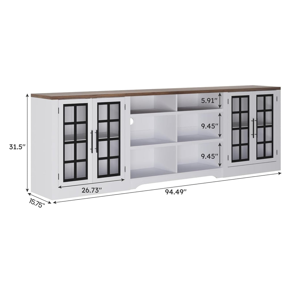 White Black TV Stand with 2 Cabinets and 3-Tier Shelves P67481