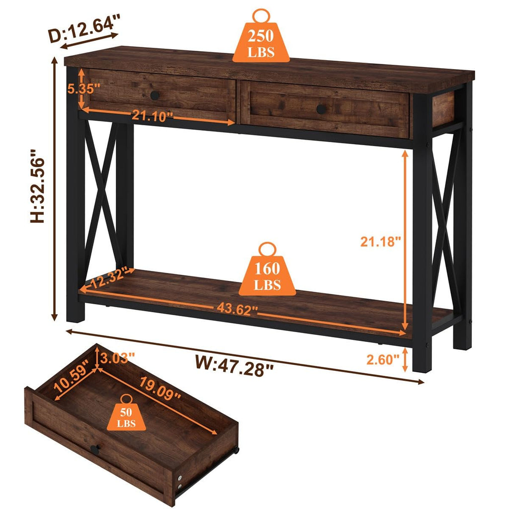 Rustic Console Table with 2 Drawers and 4-Tier Ladder Shelf V17730