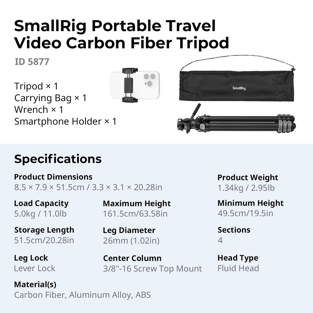 Carbon Fiber Compact Travel Tripod with Fluid Head I11676