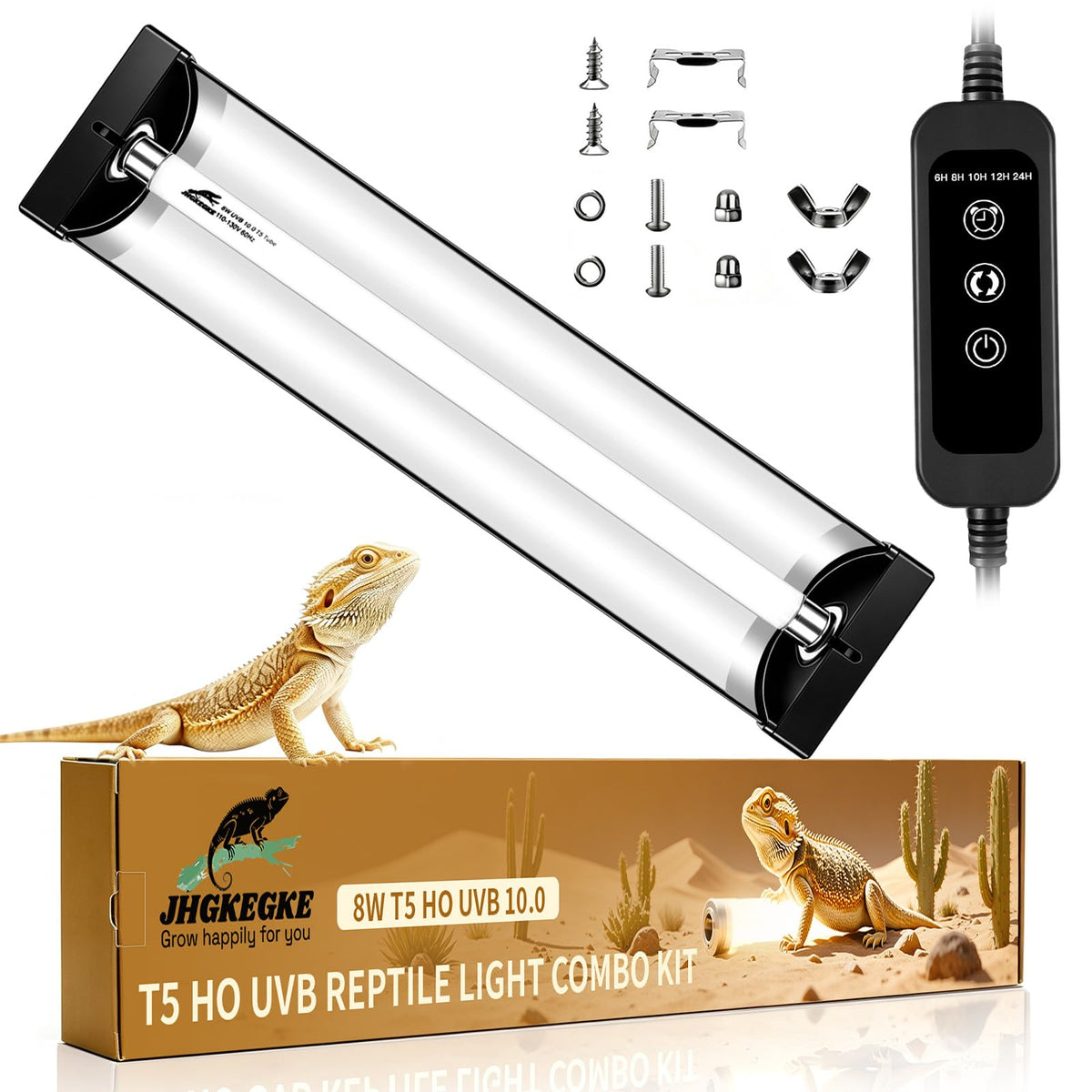 8W UVB Reptile Light Fixture Combo Kit with Timer J6608