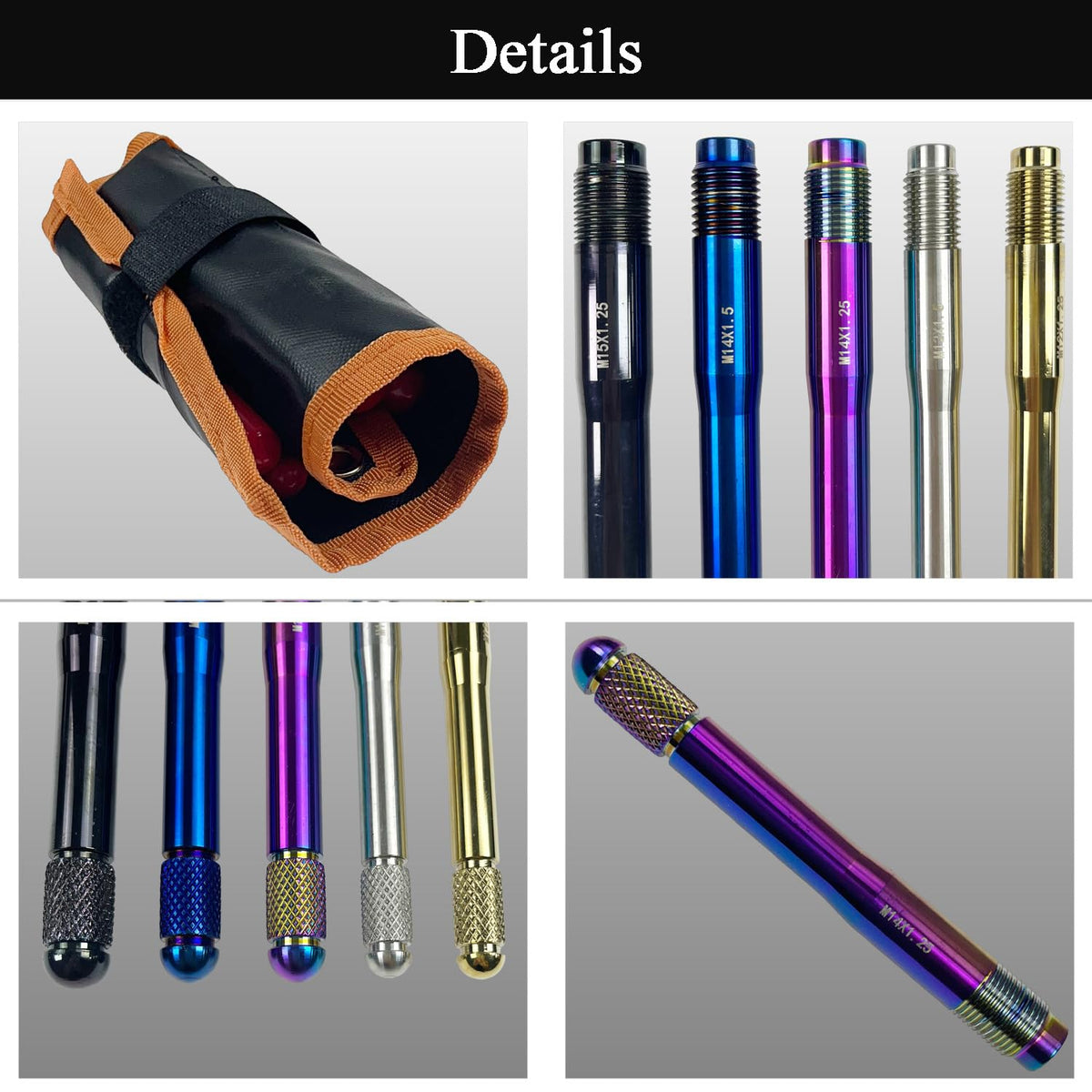 10PC Alloy Steel Wheel Alignment Pins Kit M12x1.5/1.25/M14x1.5/1.25/M15*1.25 Lug Bolt Guide Tool L207627
