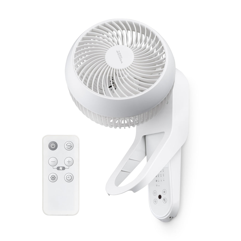 Wall Mount Fan with Remote, 360° Oscillation, 3 Speeds, White P9902