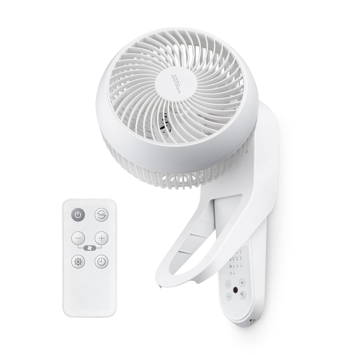 Wall Mount Fan with Remote, 360° Oscillation, 3 Speeds, White P9902