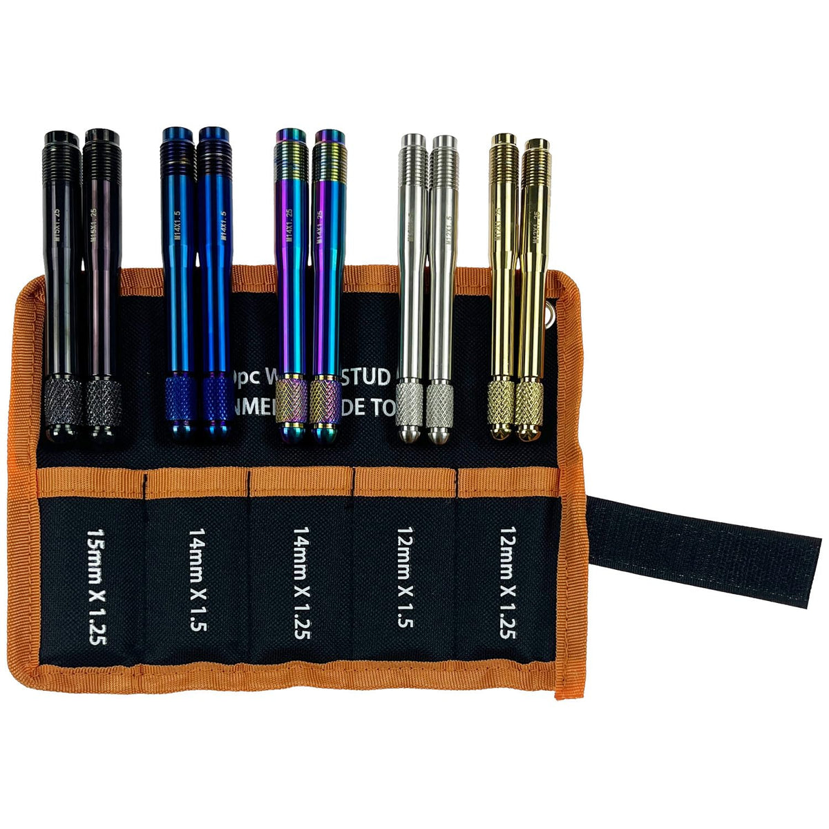 10PC Alloy Steel Wheel Alignment Pins Kit M12x1.5/1.25/M14x1.5/1.25/M15*1.25 Lug Bolt Guide Tool L207627