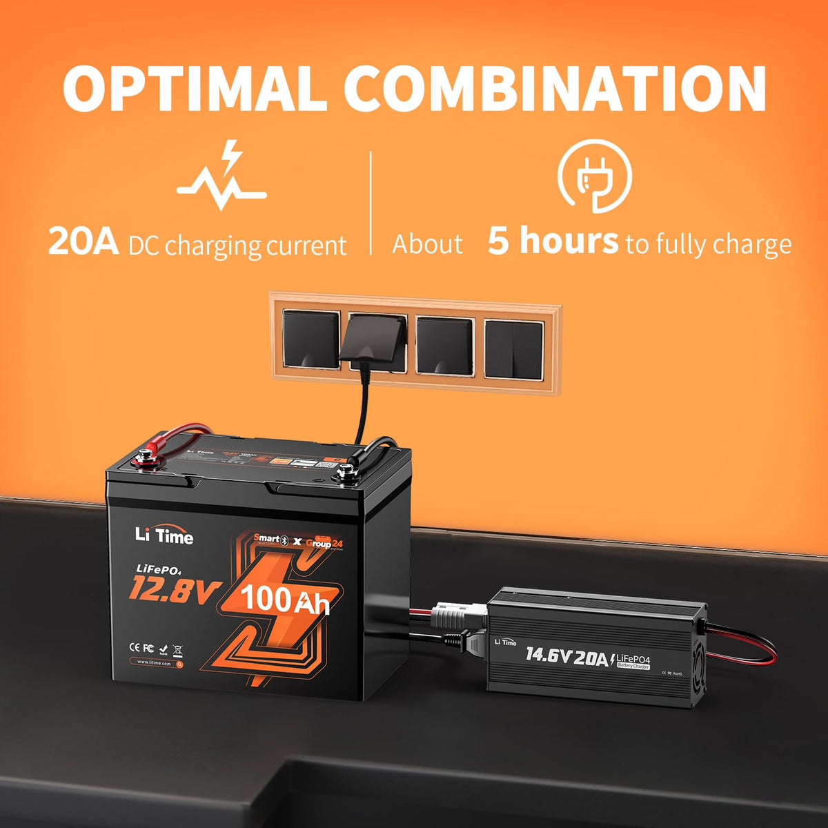 12V 100Ah Group 24 LiFePO4 Battery with Charger W9022