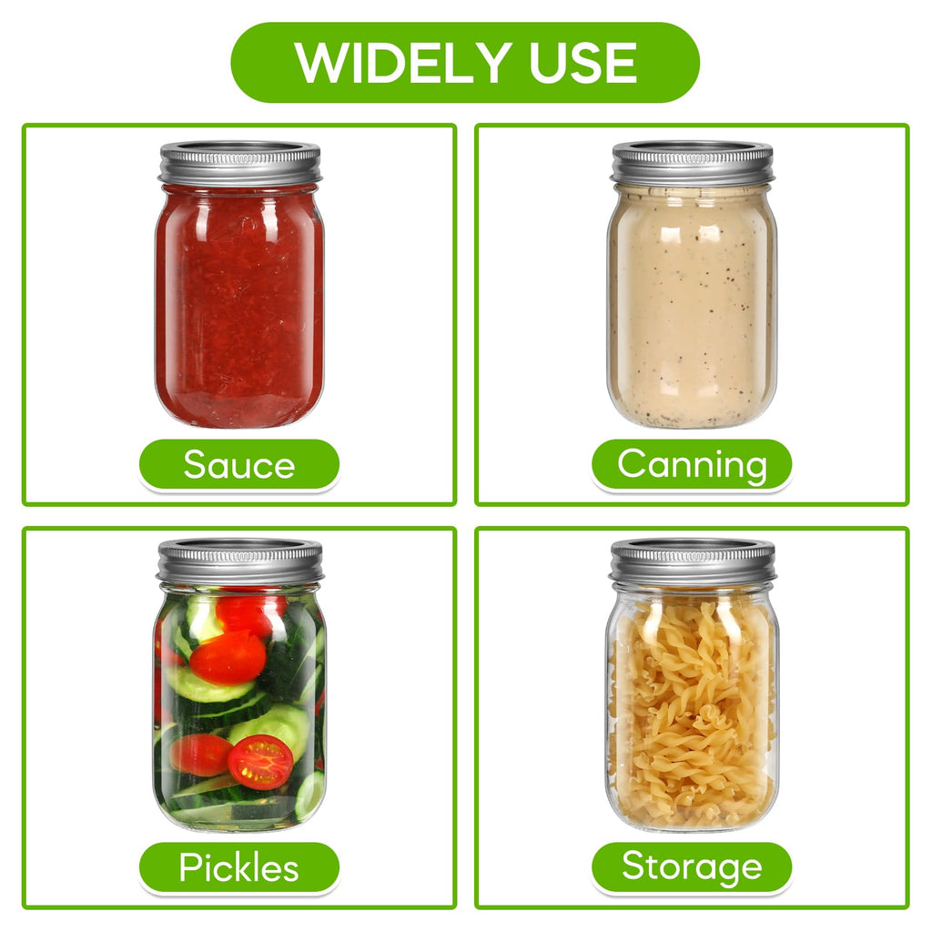 12 oz 8 Pack Regular Mouth Glass Mason Jars with Airtight Lids H891103