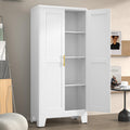 White Metal Pantry Cabinet with 2 Doors and Adjustable Shelves L872